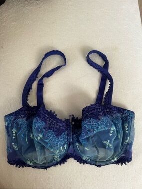 Chantelle Navy & Teal Embroidered Lace Underwire Bra